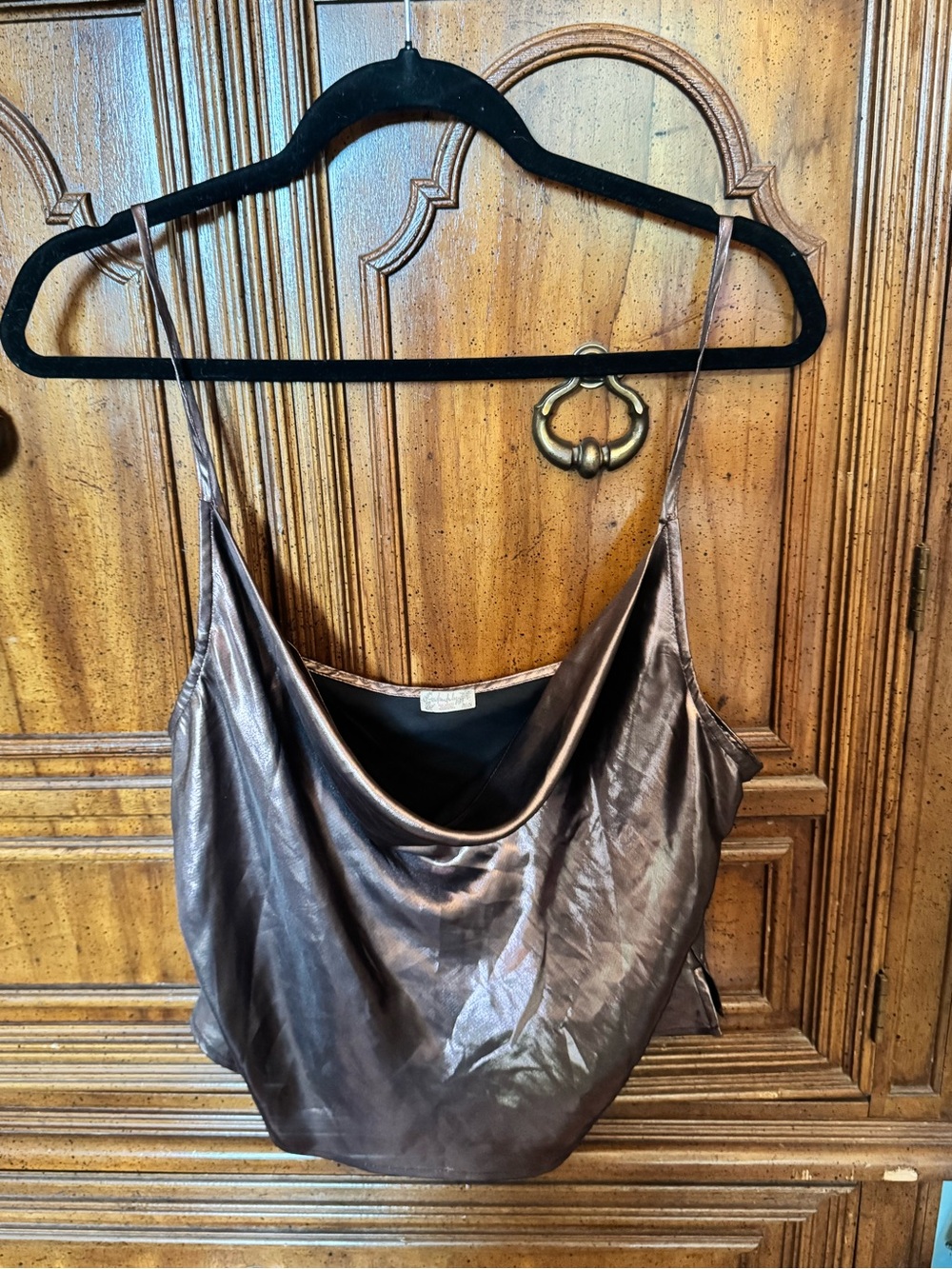 Free People Cowl Neck Camisole in Metallic Brown Large